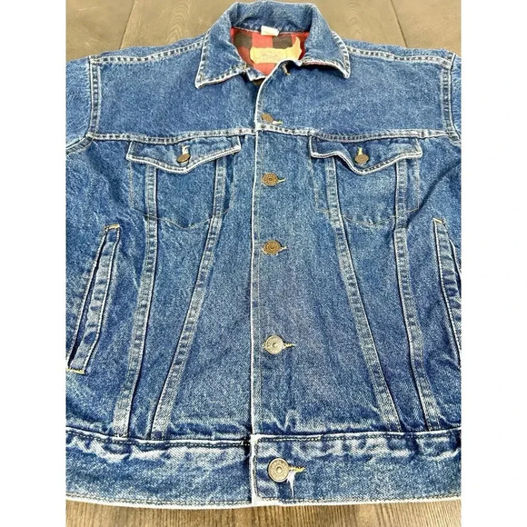 Vintage Plain Pockets Jean Jacket Men's Size Medium Denim Plaid Made in Mexico - Picture 4 of 11